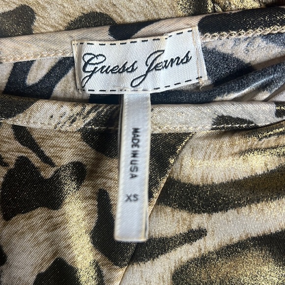 XS Guess Gold Metallic Shimmer Leopard-Print Keyhole Back Mini Dress - Picture 6 of 6